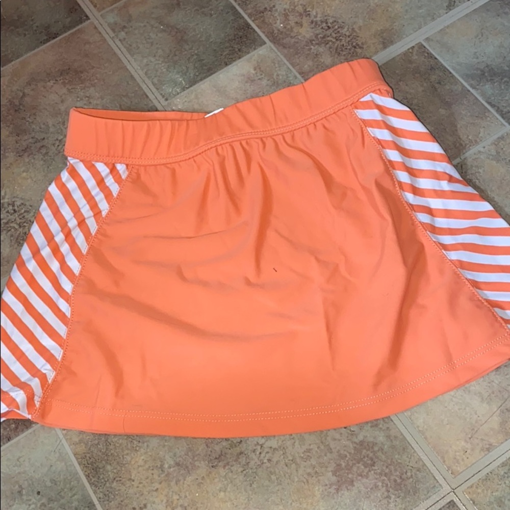 Orange and White Striped Swim Skirt